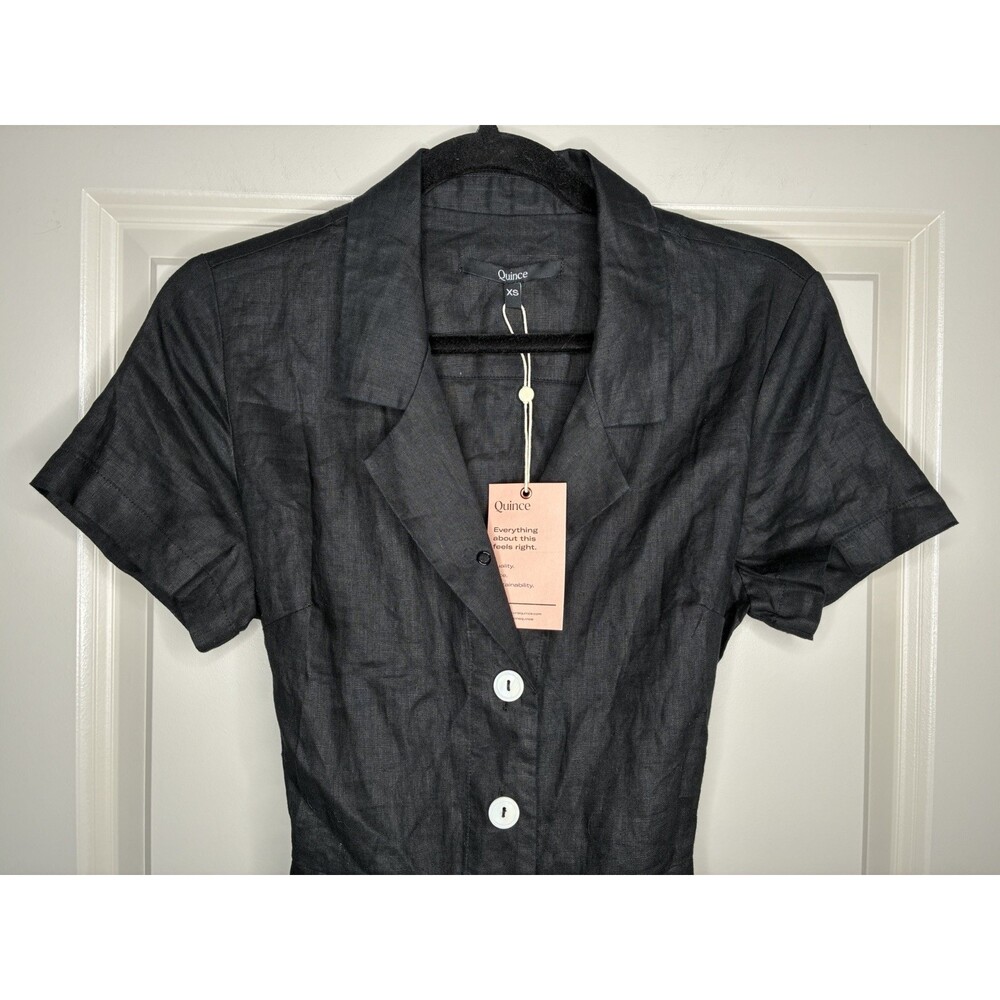 Quince NWT 100% European Linen Button Front Midi Dress Black Size XS - Picture 4 of 10